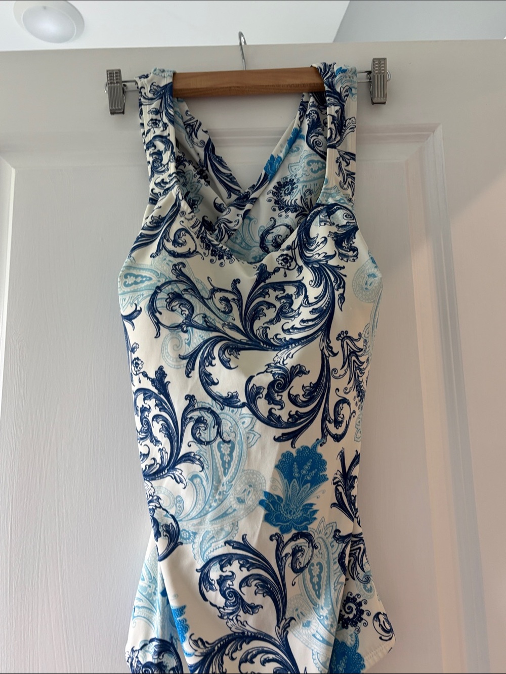 Blue & White Floral Swirl swim suit